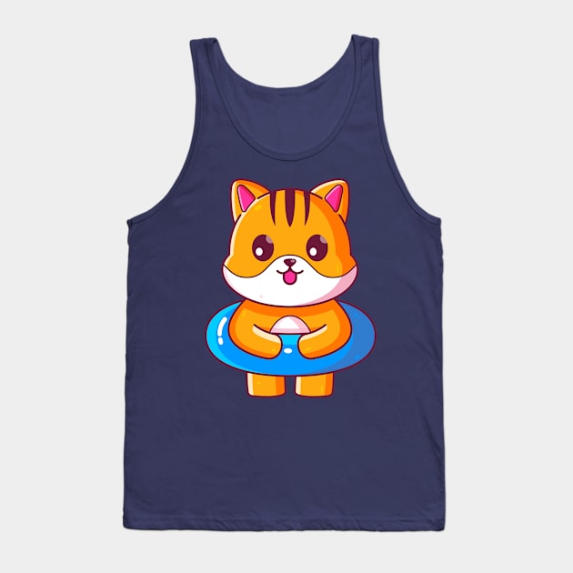 Cute cat with swimming ring summer vacation Tank Top by Ardhsells